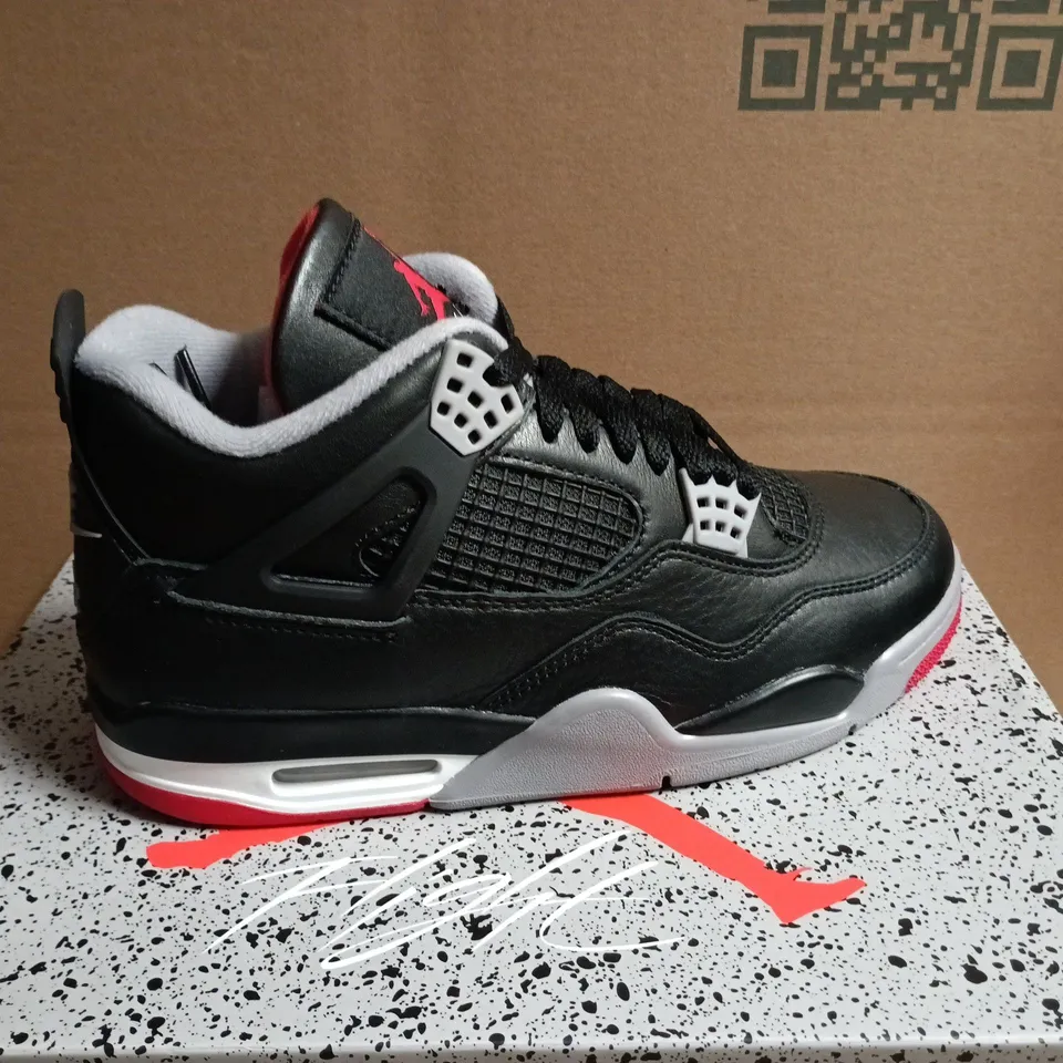 NIKE AIR JORDAN 4 RETRO BLACK/FIRE RED-CEMENT GREY – UK 5.5
