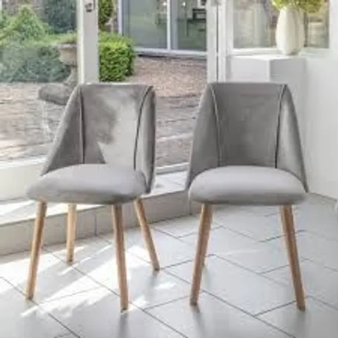 DINING CHAIRS VELVET CHAIRS FOR LIVING ROOM WITH WOOD LEGS KITCHEN CHAIR UPHOLSTERED, LIGHT GREY SET OF 2 (1BOX)