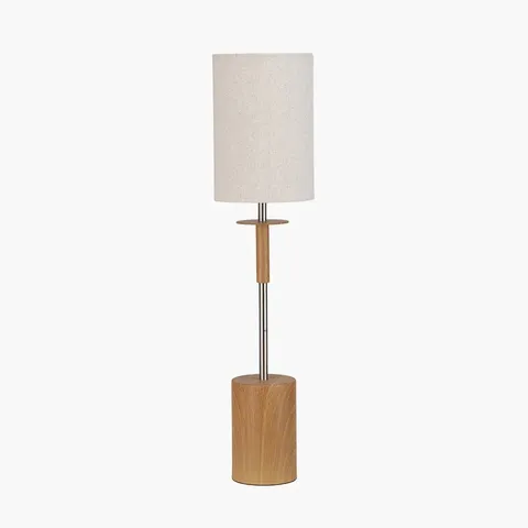 BOXED BONHAM NATURAL WOOD VENEER AND SILVER METAL TABLE LAMP