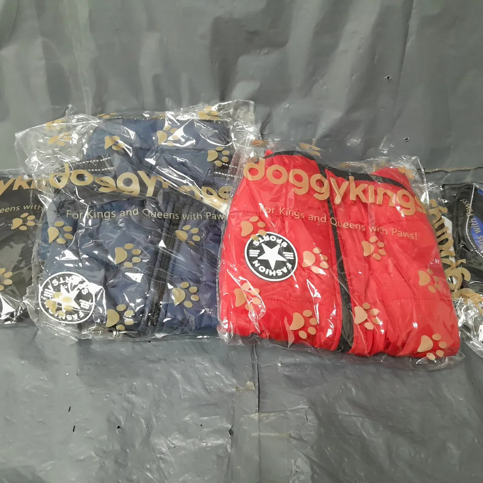 4 X SEALED DOGGYKINGS DOGS JACKETS IN VARIOUS SIZES 