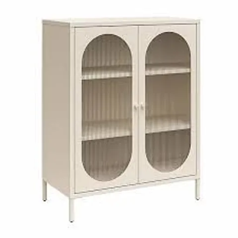BOXED LUNA METAL STORAGE CABINET WITH 2 FLUTED GLASS DOORS IN PARCHMENT