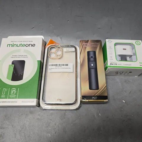 APPROXIMATELY 18 ASSORTED ITEMS TO INCLUDE - MINUTEONE , GAN 20W PD WALL CHARGER , SELFIE STICK ETC