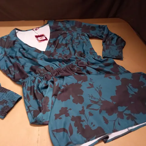 JOE BROWN FLORAL DRESS IN TEAL/BLACK - 18