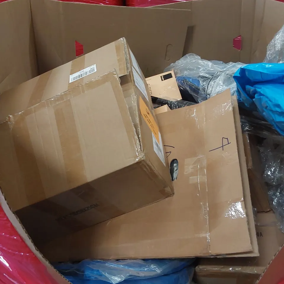 PALLET CONTAINING VARIOUS ASSORTED BOXED HOUSEHOLD ITEMS TO INCLUDE: EXERCISE MACHINE, HEPLIN SHOE RACKS, BOXED FURNITURE ETC