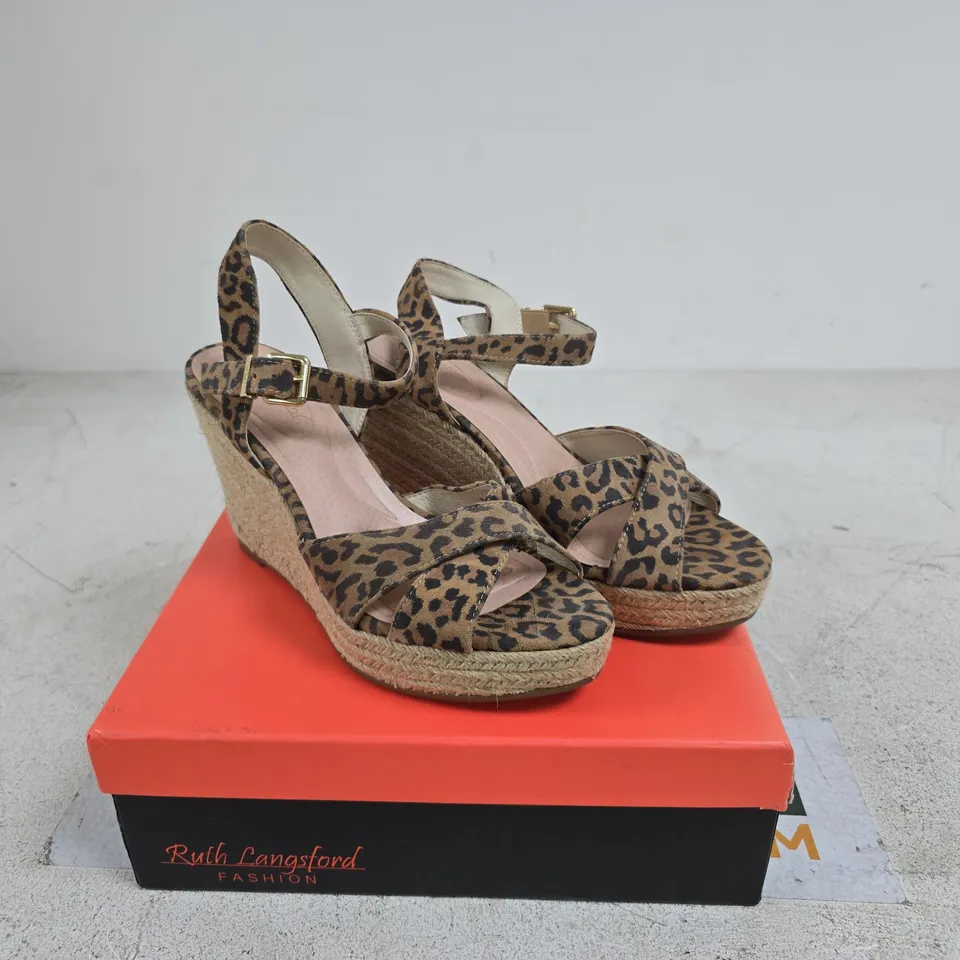 RUTH LANGSFORD WEDGE SANDAL IN LEOPARD - SIZE 7