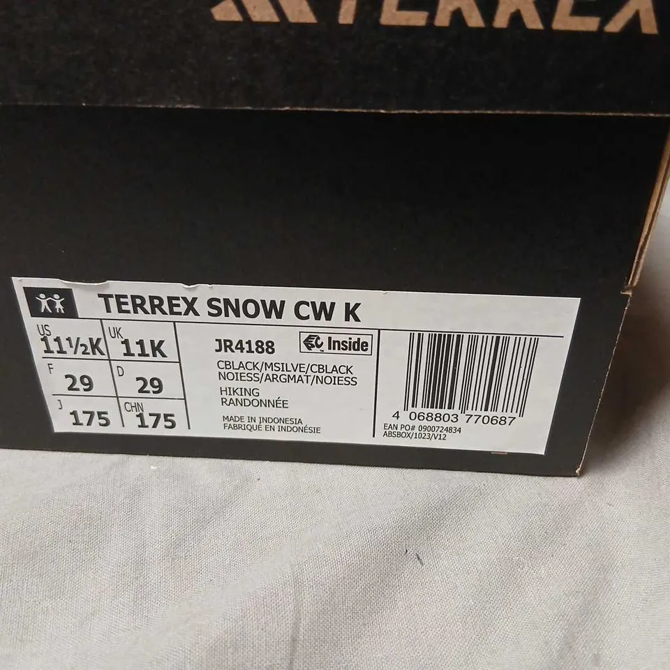 ADIDAS TERREX SNOW CW K JR4188 KIDS' WINTER BOOTS – BLACK, WATERPROOF SIZE 11K
