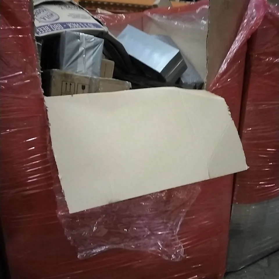 PALLET OF HOUSEHOLD ITEMS TO INCLUDE 24 INCH MONITOR, COOLING FAN ASSEMBLY, TOY DOLL,CHASSIS PARTS CONTROL ARM KITS AND OTHER ASSORTED ITEMS ...