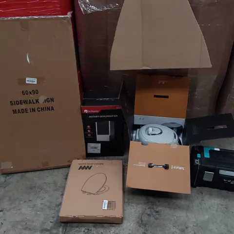 PALLET OF ASSORTED ITEMS INCLUDING: RICE COOKER, ROTARY DEHUMIDIFIER, SIDEWALK SIGN, TOOL BOX, TOILET SEAT