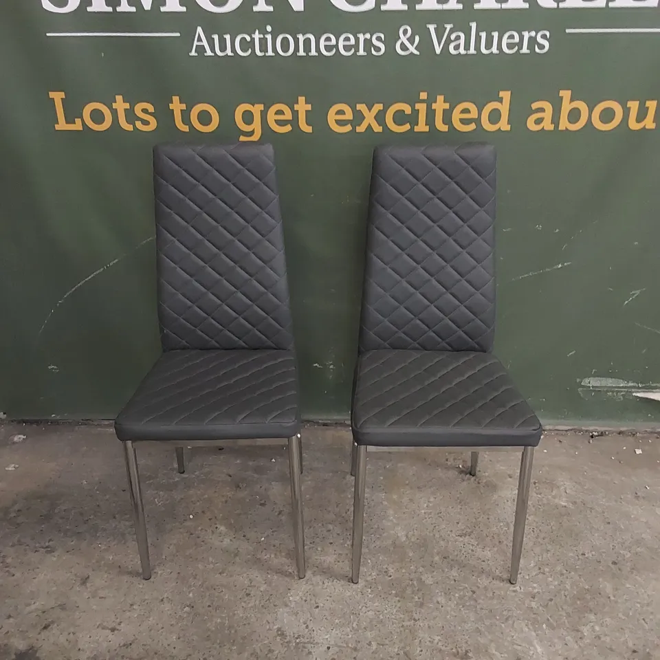 SET OF 2 RENZO VINTAGE GREY DINING CHAIRS WITH CHROME LEGS 