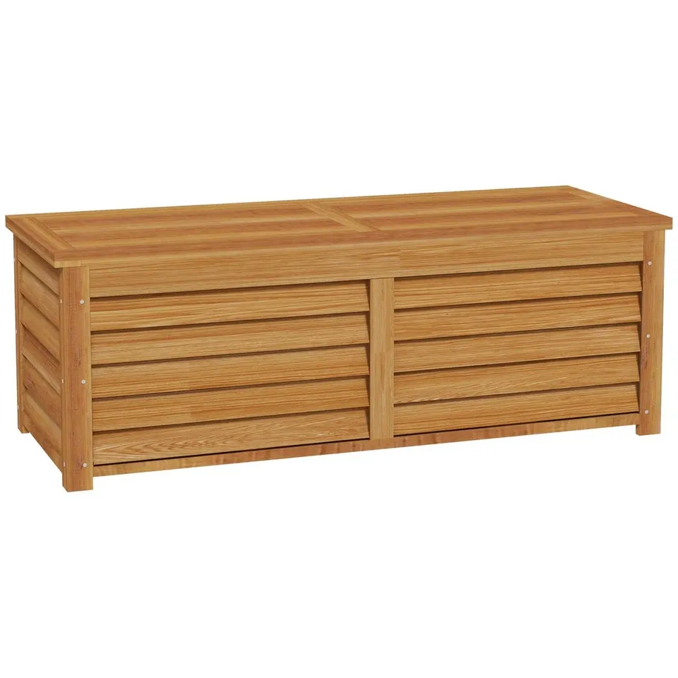 BOXED OUTSUNNY 130cm W 47.5L WATER RESISTANT FIR SOLID WOOD DECK BOX IN BROWN (1 BOX)