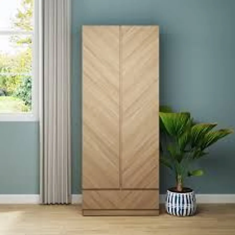BOXED GFW CATANIA 2 DOOR SINGLE DRAWER EURO OAK WARDROBE (2 BOXES)