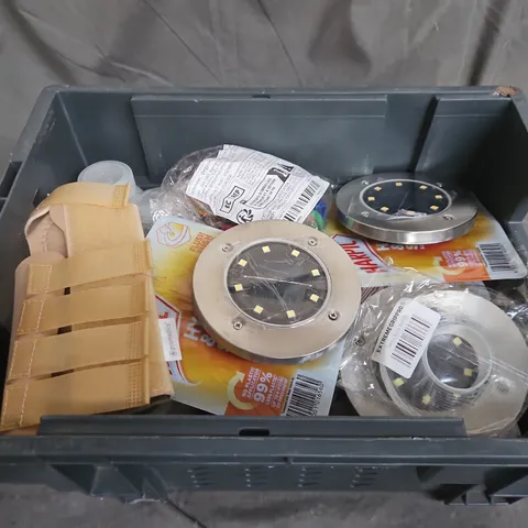 APPROXIMATELY 10 ASSORTED HOUSEHOLD ITEMS TOO INCLUDE LED LIGHTS , KNEE BRACES , TOILET BLOCK , ETC