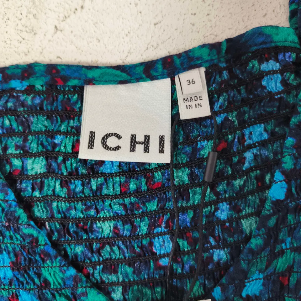 ICHI FLORAL PRINT DRESS – TEAL/BLUE, UK 8 (EU 36)