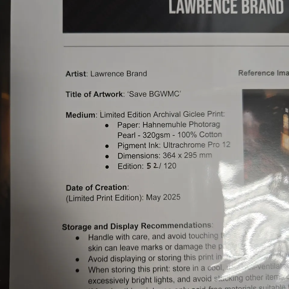 LAWRENCE BRAND – 'SAVE BGWMC' LIMITED EDITION GICLEE PRINT (52/120)
