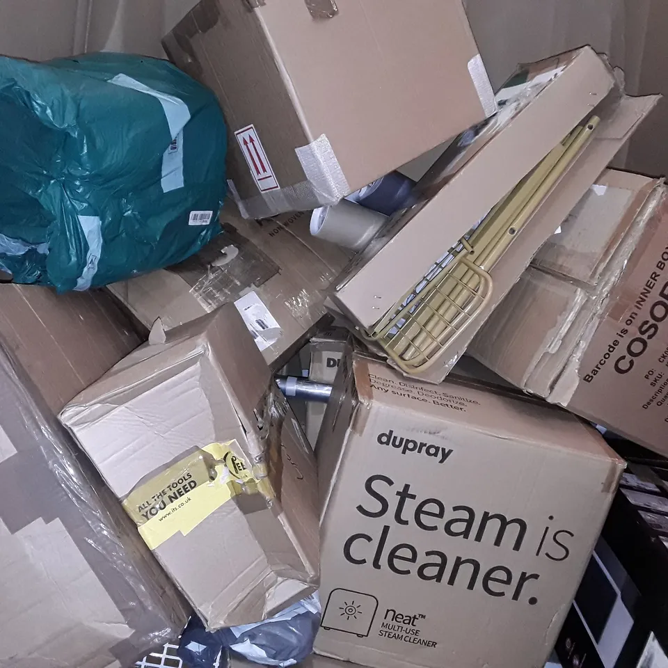 LARGE QUANTITY OF ASSORTED HOUSEHOLD ITEMS TO INCLUDE VACUUM CLEANER, ROUND KED CEILING LAMP AND ELECTRIC BLANKET