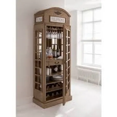 BRAND NEW BOXED HOMES DIRECT 365 TELEPHONE BOX DISPLAY & DRINKS CABINET HOME BAR - NATURAL (2 BOXES)