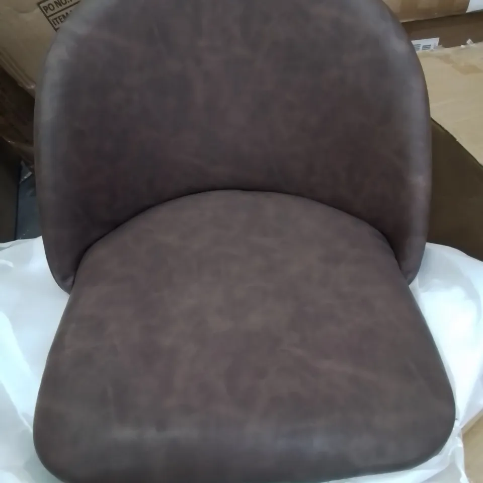 A BOXED PAIR OF BROWN FAUX LEATHER KITCHEN STOOLS