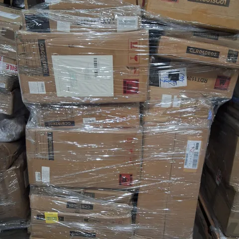 PALLET OF ASSORTED ITEMS TO INCLUDE VARIOUS FLAT PACK FURNITURE ITEMS: WARDROBE, END TABLE STORAGE OTTOMAN