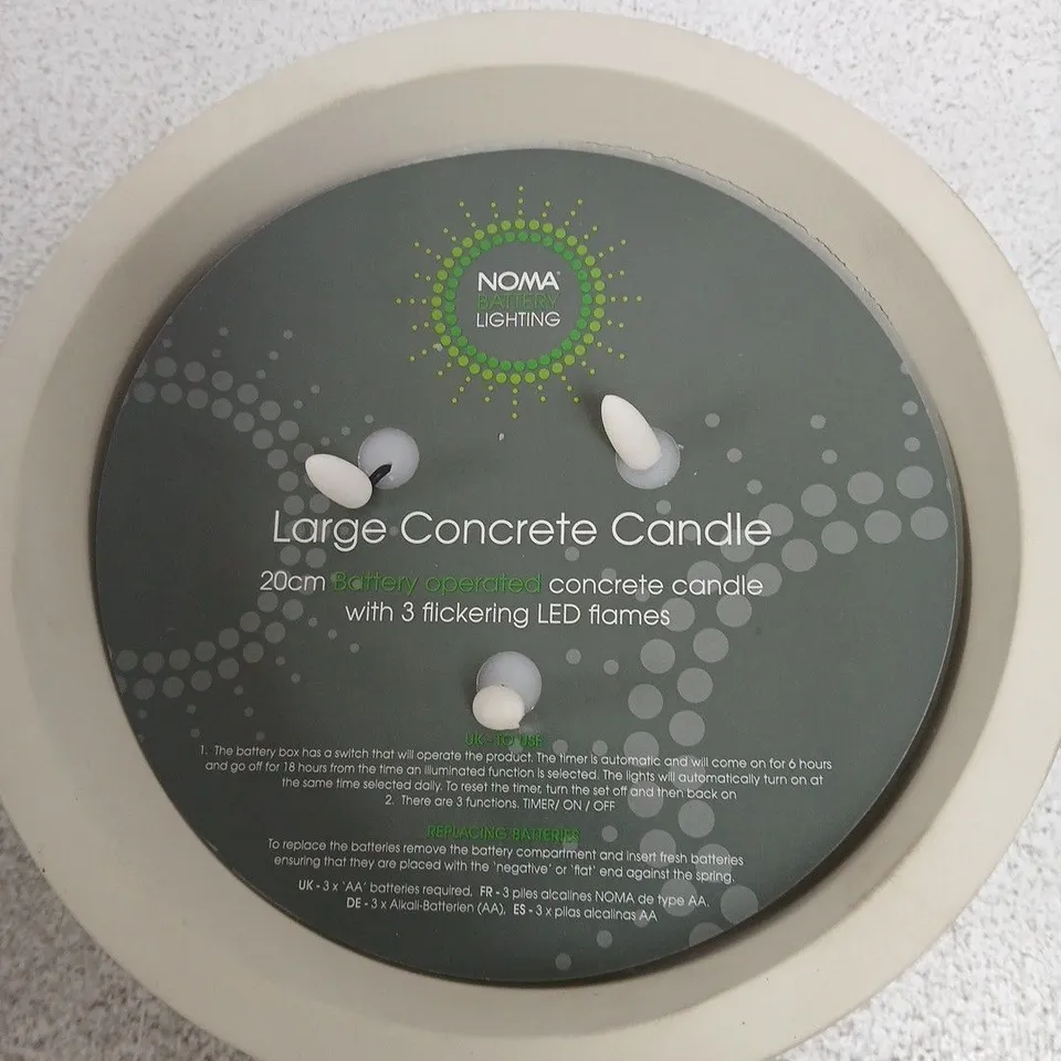 NOMA LARGE CONCRETE CANDLE – BATTERY-OPERATED LED CANDLE, 20CM, 3 FLICKERING LEDS