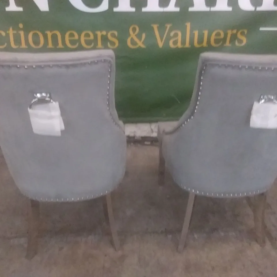 SET OF 2 DESIGNER DUKE GREY VELVET BUTTON BACK DINING CHAIR (CHROME LEG)