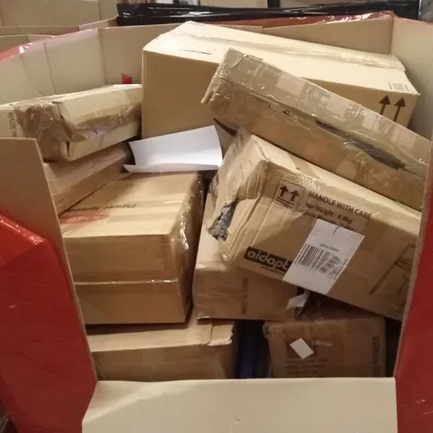 PALLET OF ASSORTED HOUSEHOLD GOODS AND PRODUCTS TO INCLUDE; FLOWER SPINNING CHAIR, TOILET AID, BOXED FURNITURE ETC