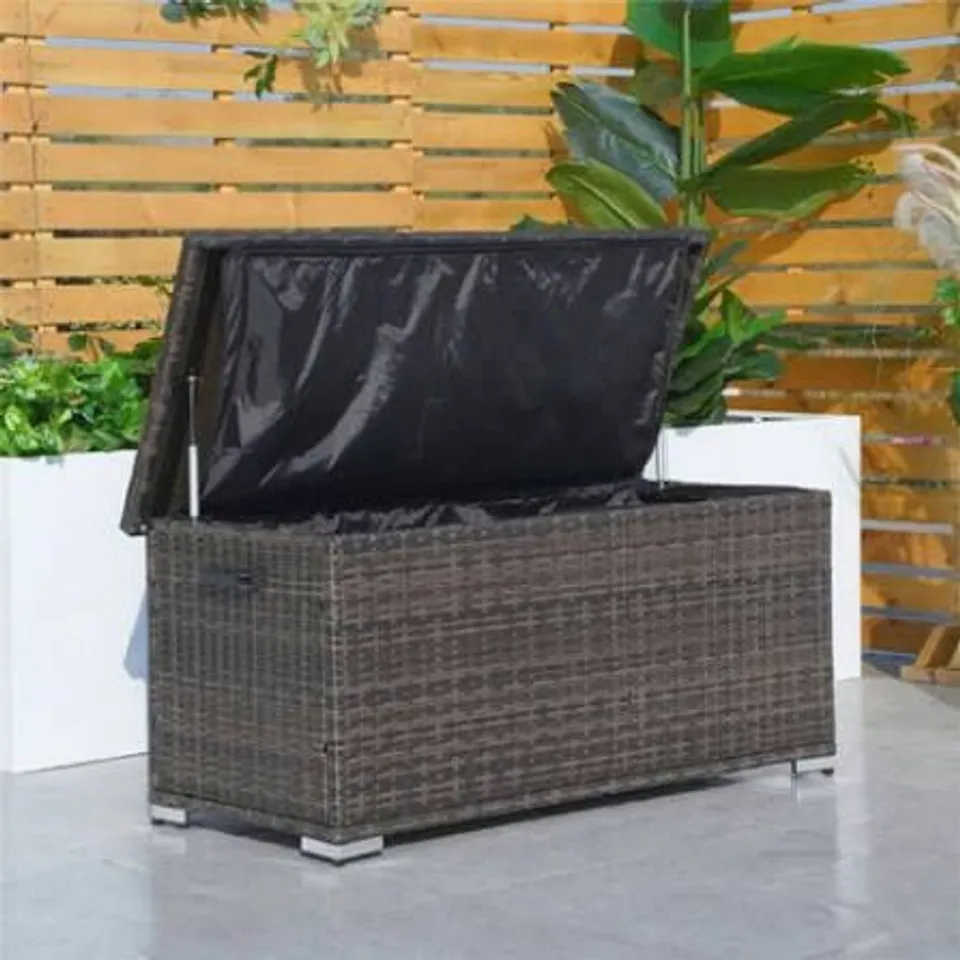 BOXED OUTDOOR RATTAN STORAGE BOX - WEATHER-RESISTANT GARDEN STORAGE CHEST - BROWN (1 BOX)
