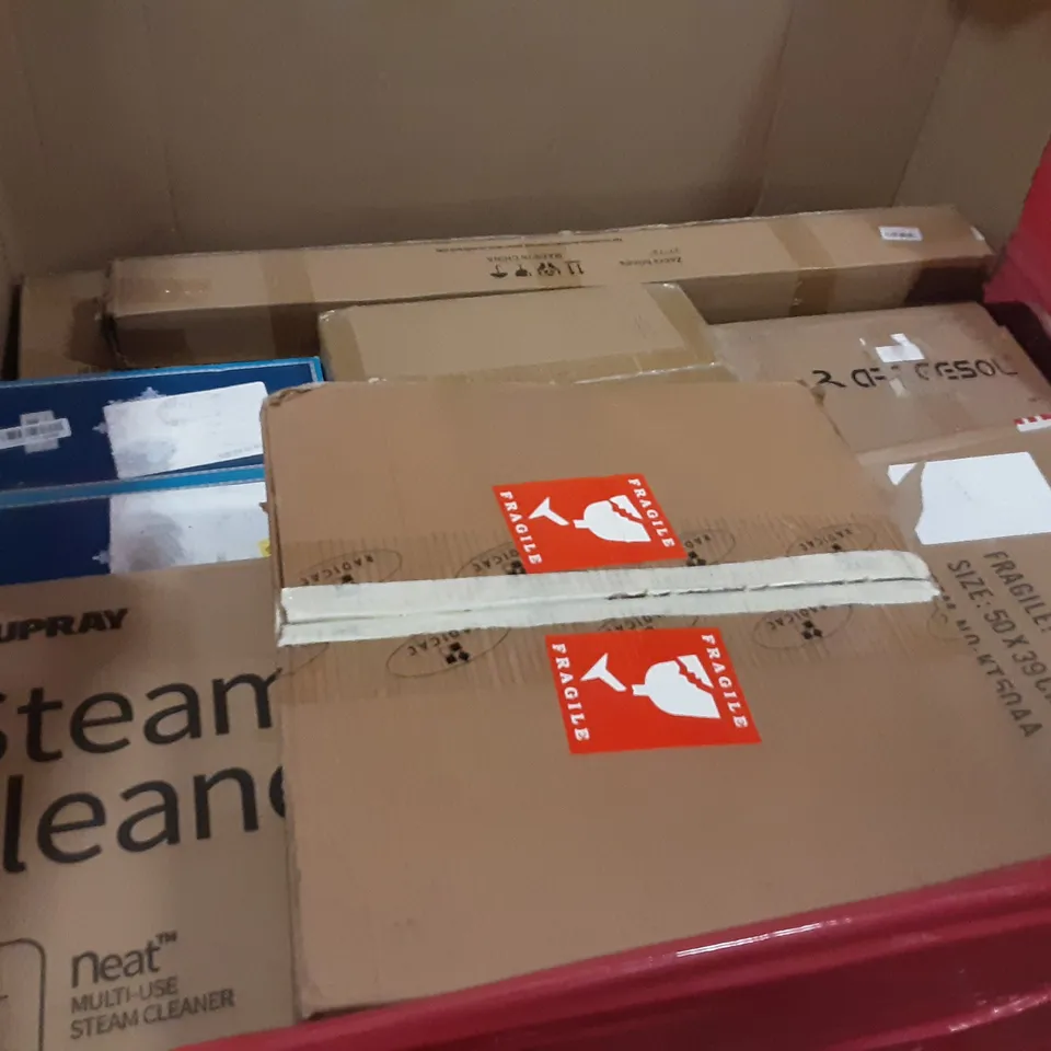 PALLET OF ASSORTED PRODUCTS INCLUDING AIR COOLER, ACEKOOL AIR FRYER, DUPRAY STEAM CLEANER, TIKKLE, RADICAL CHESS SET 