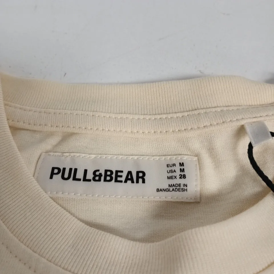 PULL&BEAR CREAM T‑SHIRT WITH SARDINES PRINT – UK M