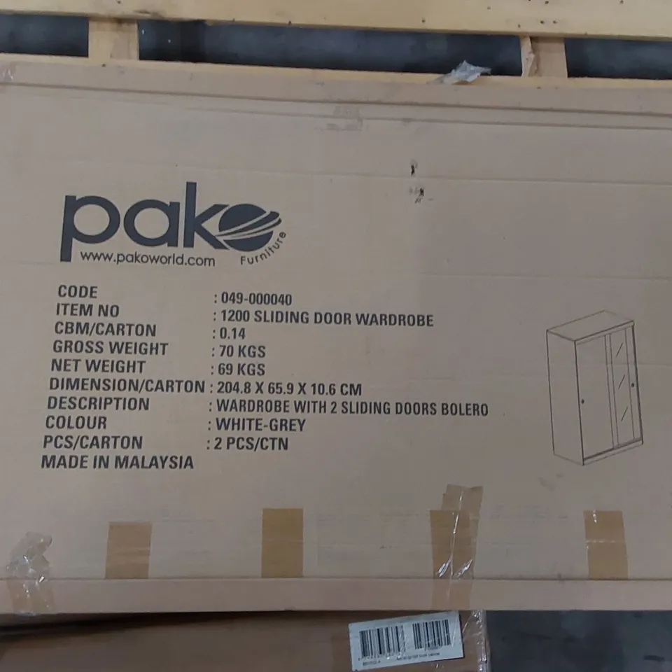 BOXED PAKO SLIDING DOOR WARDROBE - WHITE/GREY (2 BOXES)