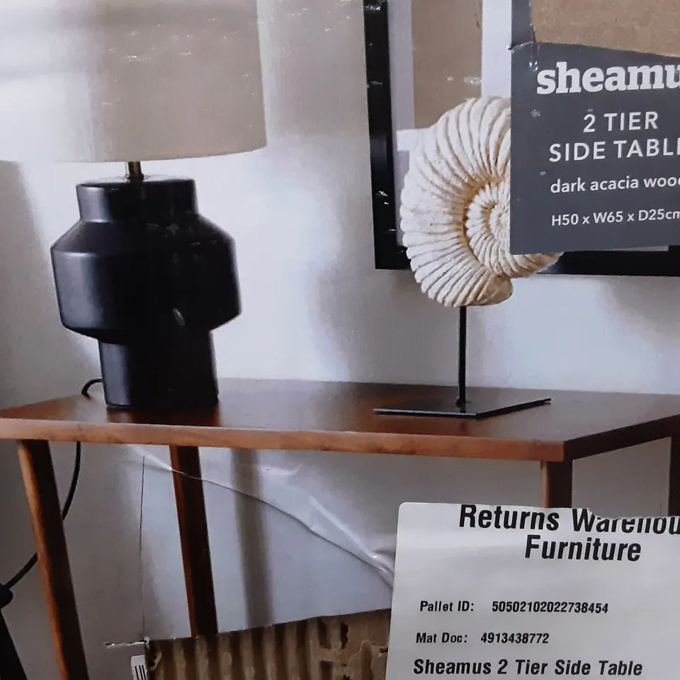 BOXED SHEAMUS 2 TIER SIDE TABLE - DARK ACACIA WOOD 
