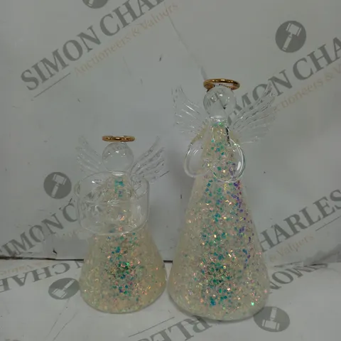 BOXED HOME REFLECTIONS SET OF 2 PRE-LIT GLASS ANGEL CANDLE HOLDERS