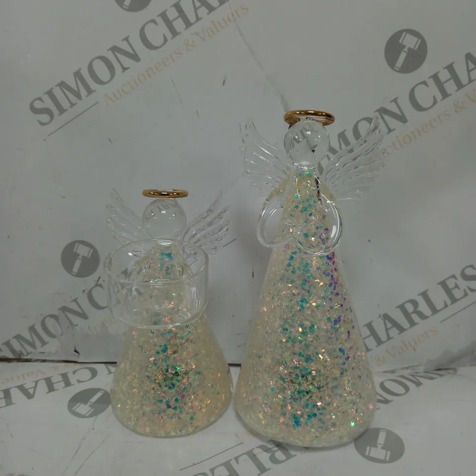 BOXED HOME REFLECTIONS SET OF 2 PRE-LIT GLASS ANGEL CANDLE HOLDERS