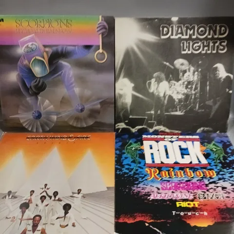 APPROXIMATELY 15 ASSORTED VINYLS TO INCLUDE DIAMOND LIGHTS, MONSTERS OF ROCK, EARTH WIND & FIRE ETC 