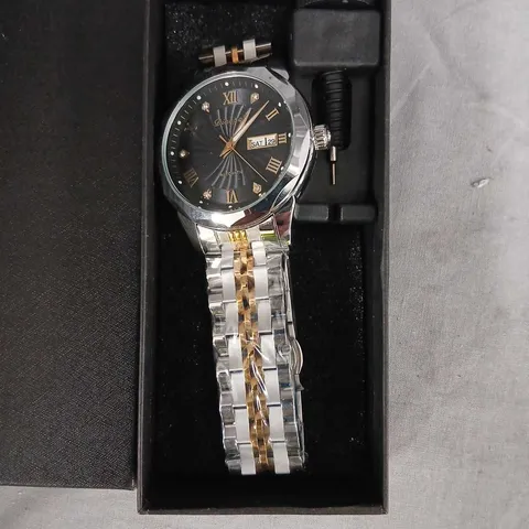 DIANPAI TWO-TONE STAINLESS STEEL AUTOMATIC WRISTWATCH – DAY/DATE, BOXED 
