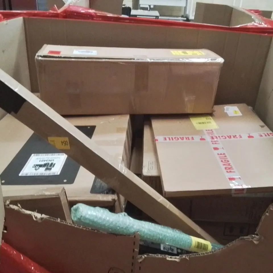 PALLET OF ASSORTED HOUSEHOLD GOODS AND PRODUCTS TO INCLUDE;VIBRATION PLATE,LADDERS,GLASS PANEL HEATER