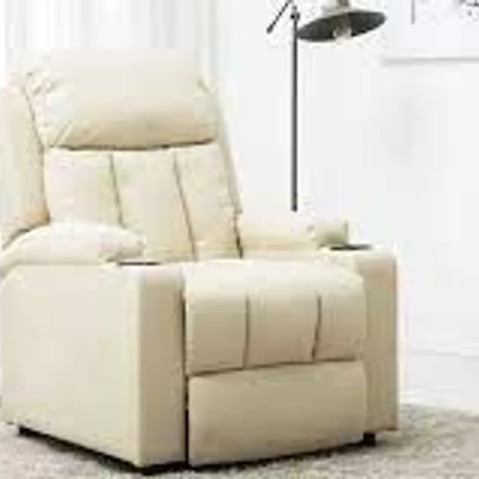 BOXED DESIGNER CREAM LEATHER PUSH BACK RECLINING EASY CHAIR 