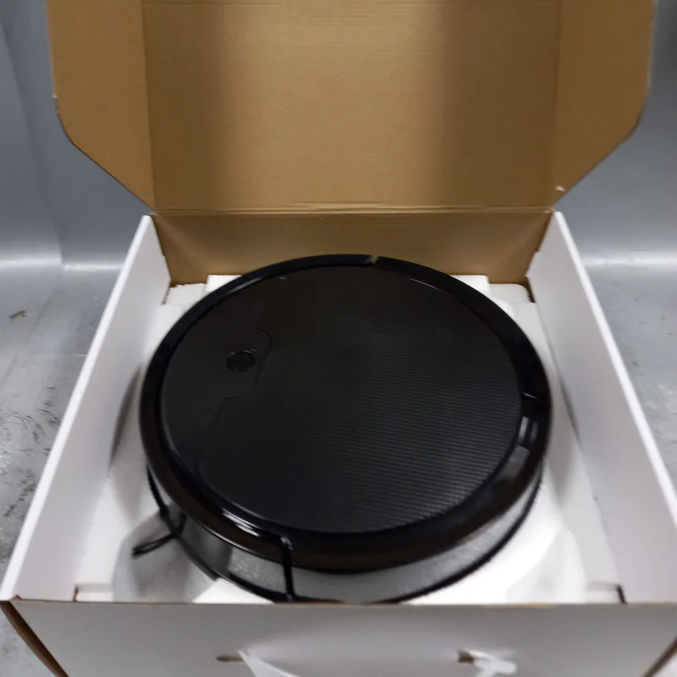 boxed robot vacuum cleaner in black  