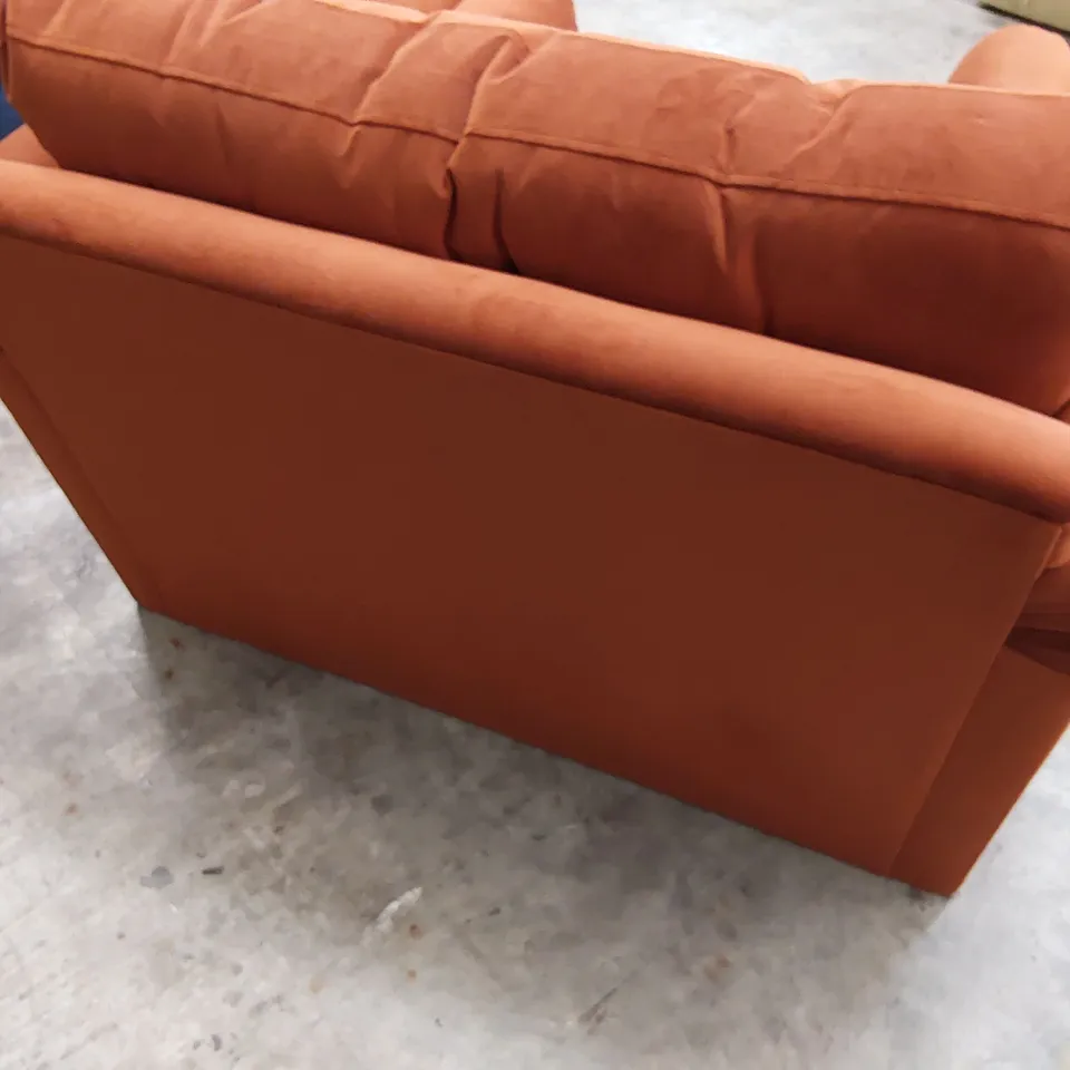 QUALITY BRITISH DESIGNER LOUNGE Co. SNUGGLER CHAIR WITH ROLL BOLSTER CUSHIONS BURN ORANGE PLUSH FABRIC 