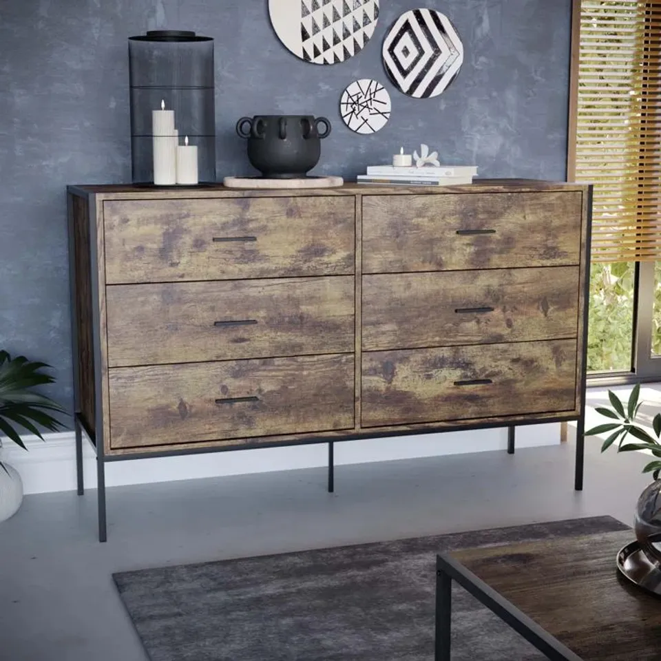 BOXED OSCAR 6 DRAWER WIDE INDUSTRIAL CHEST OF DRAWERS (2 BOXES)
