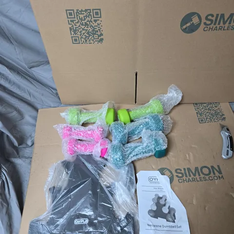 NEOPRENE DUMBBELL SET WITH COLOUR-CODED WEIGHTS AND MANUAL