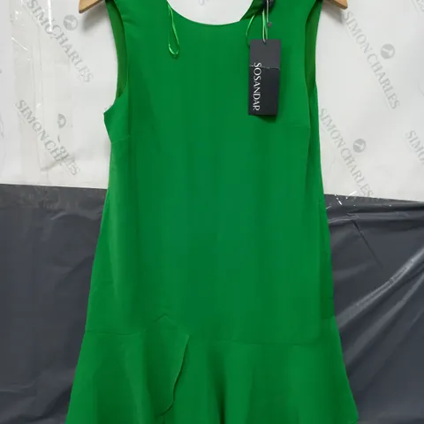 SOSANDER RUFFLE HEM SHIFT DRESS IN GREEN - SIZE 10