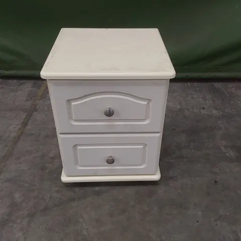 DESIGNER 2 DRAWER WOODEN BEDSIDE TABLE ON WHEELS