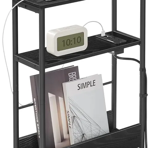 BOXED VASAGLE 3-TIER SLIM SIDE TABLE WITH CHARGING STATION - EBONY BLACK AND INK BLACK