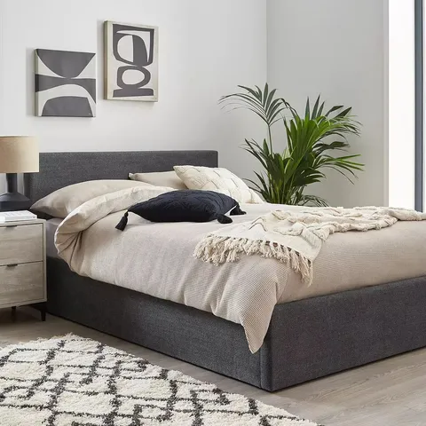 BOXED PORTO LIFT UP KING BEDFRAME IN DARK GREY - 2 BOXES
