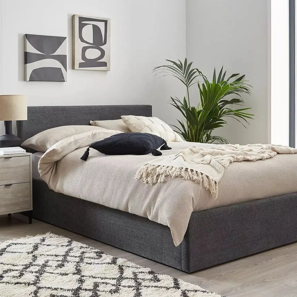 BOXED PORTO LIFT UP KING BEDFRAME IN DARK GREY - 2 BOXES