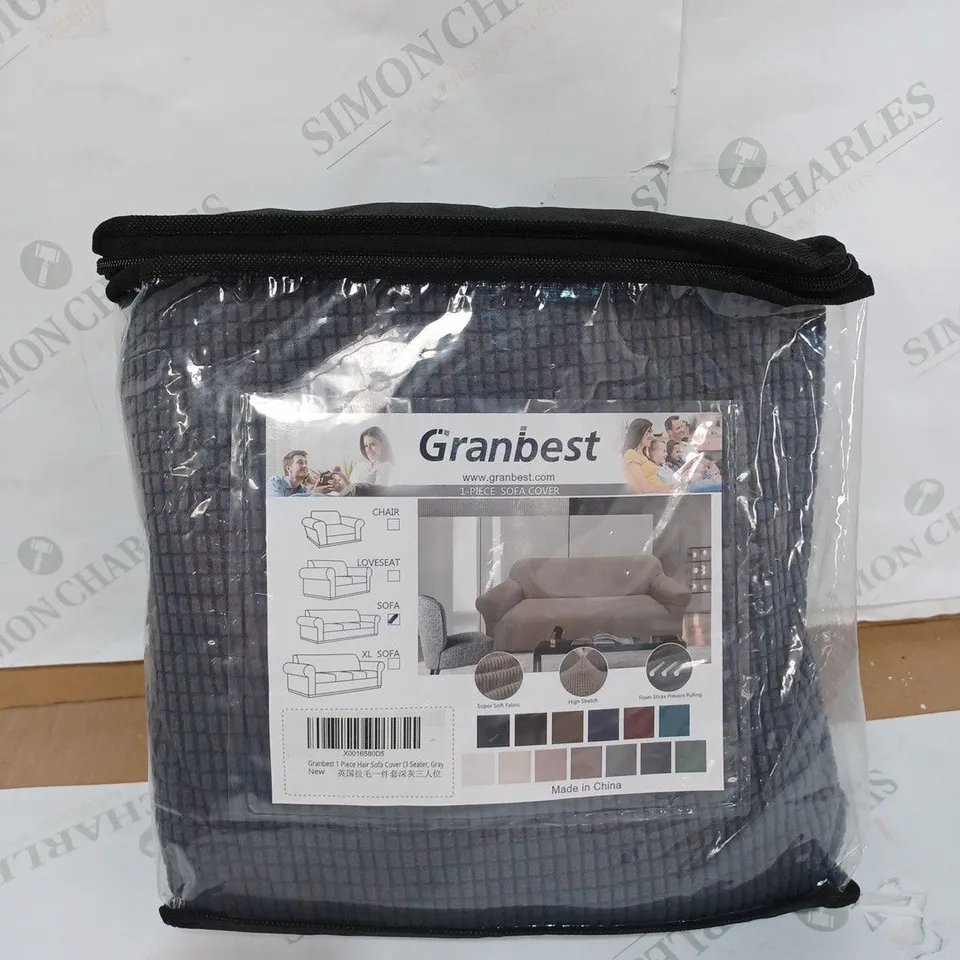 GRANBEST 1-PIECE SOFA COVER FOR 3-SEATER SOFA IN CHARCOAL GREY 