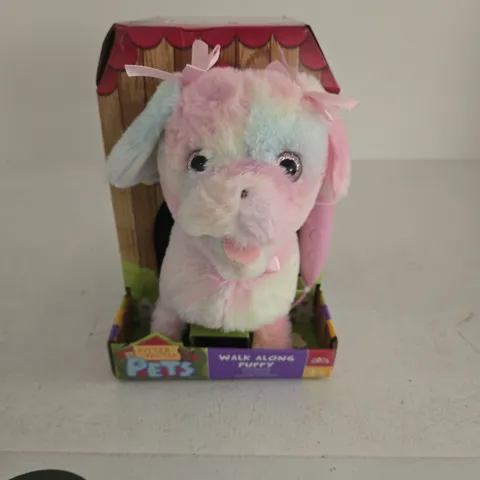 WALK ALONG FLUFFY PLUSH DOG – PASTEL PINK/BLUE