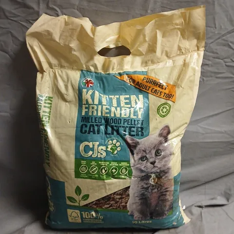CJ'S KITTEN-FRIENDLY CAT LITTER – MILLED WOOD PELLET, 10 LITRE BAG