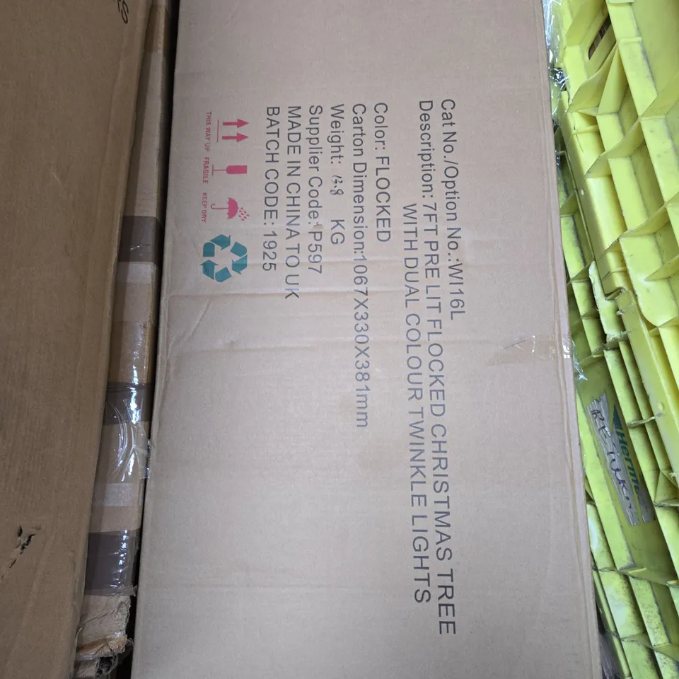 7FT DENVER PRE LIT FLOCKED CHRISTMAS TREE WITH DUAL COLOUR TWINKLE LIGHTS - COLLECTION ONLY