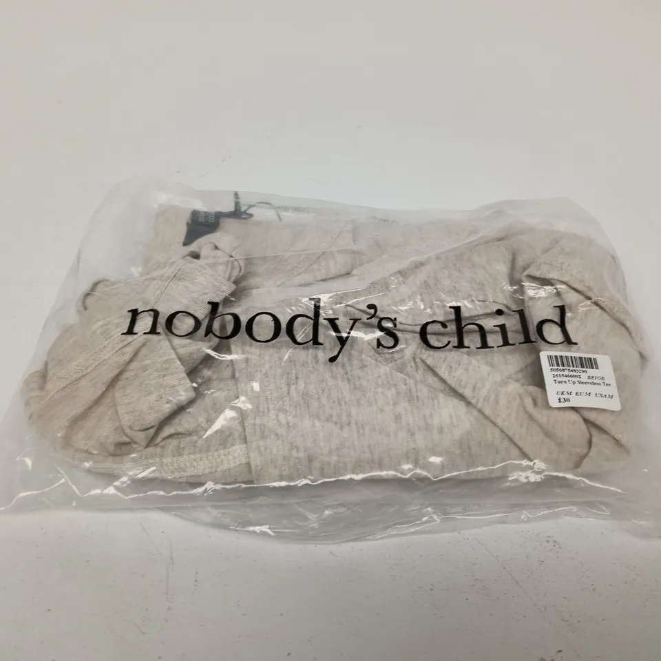 NOBODY'S CHILD TURN UP SLEEVELESS TEE – BEIGE – UK M